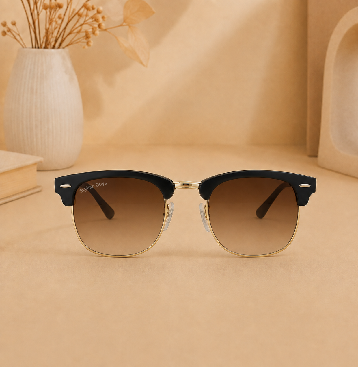 Sunglasses For Men With Brown Shade Glass & Golden Frame 3016 Club Master Sunglass By Sunglasses Deal