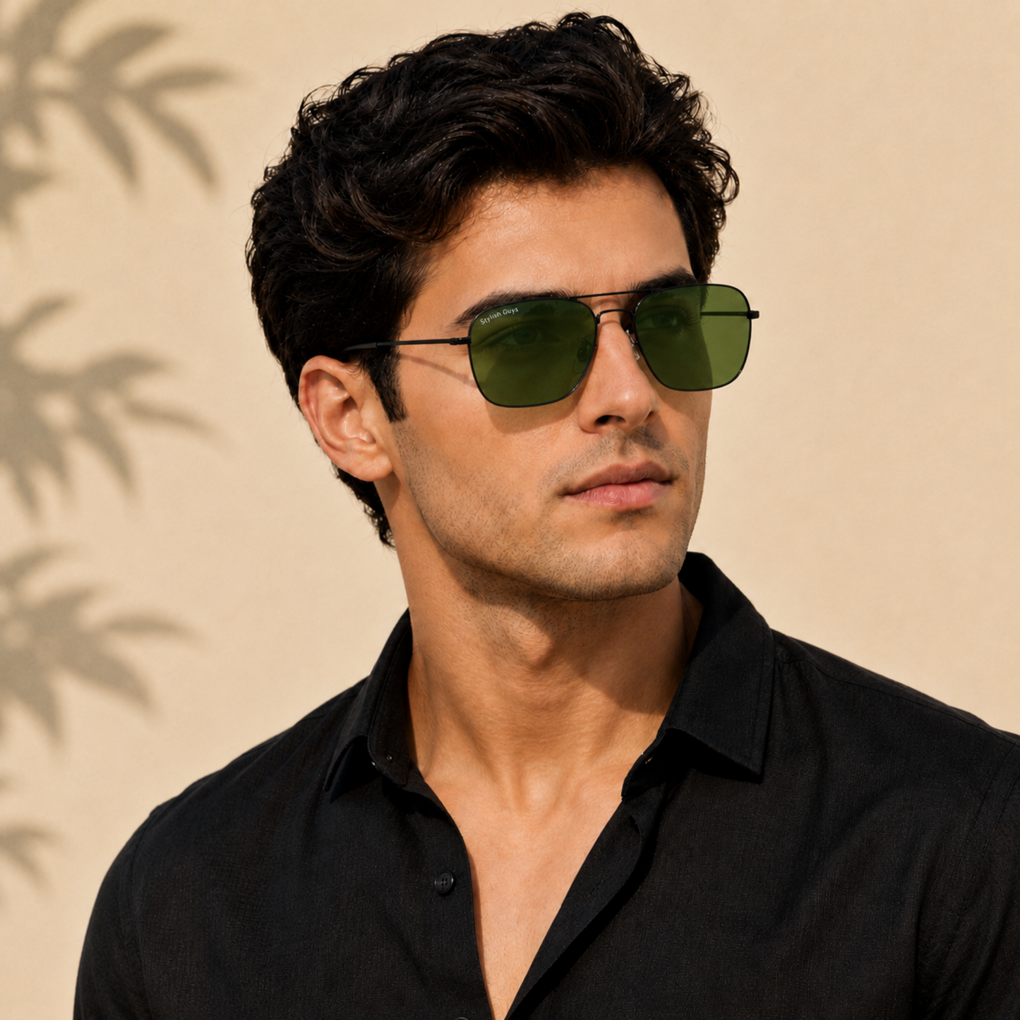 Sunglasses For Men With Green Glass & Black Frame 3136 Square Sunglass By Sunglasses Deal