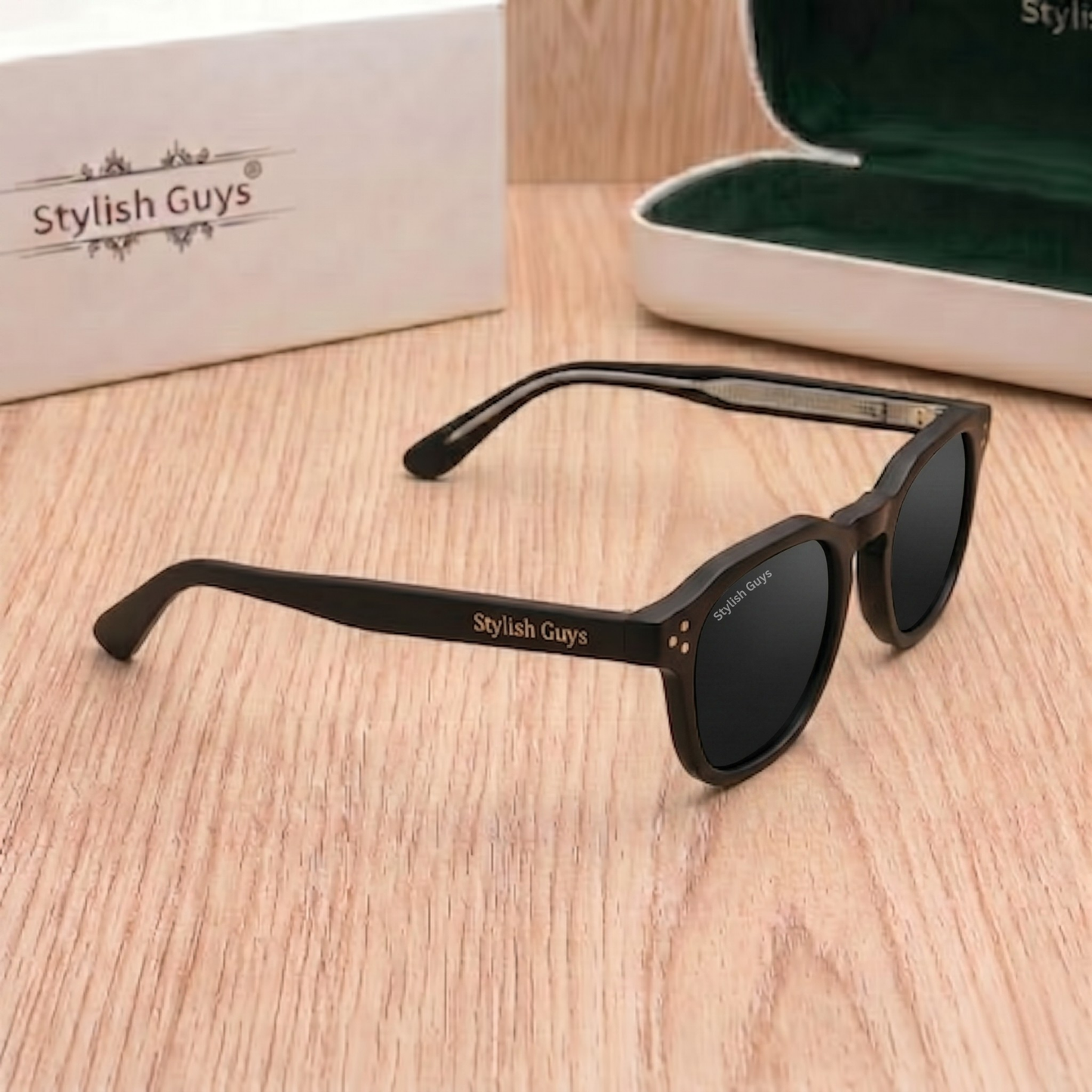Sunglasses For Men With Black Glass & Black Frame 1045 Round Polarized Sunglass By Sunglasses Deal