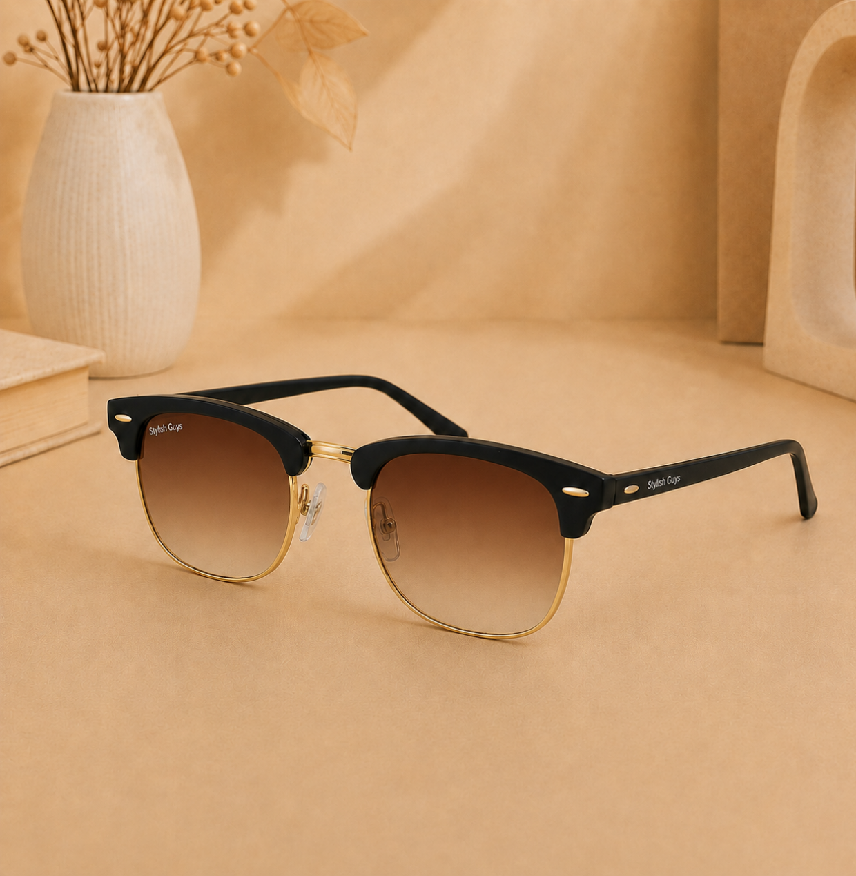 Sunglasses For Men With Brown Shade Glass & Golden Frame 3016 Club Master Sunglass By Sunglasses Deal