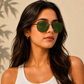 Sunglasses For Men With Green Glass & Black Frame 3136 Square Sunglass By Sunglasses Deal