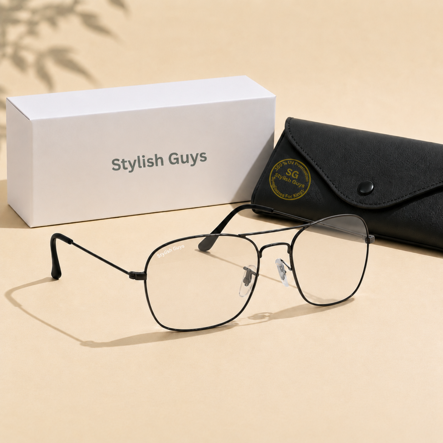 Sunglasses For Men With Clear Glass & Black Frame 3136 Square Sunglass By Sunglasses Deal