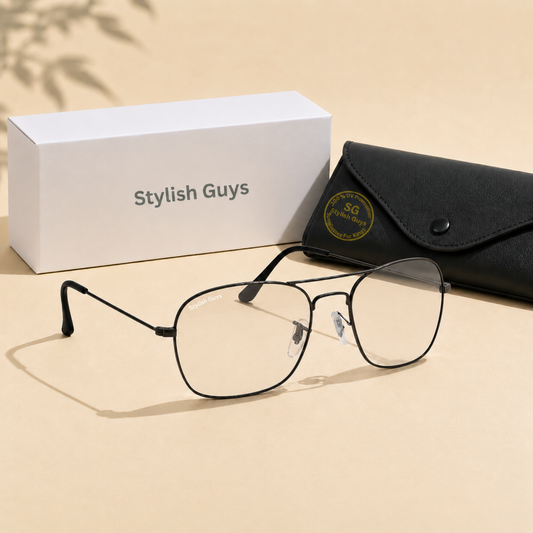 Sunglasses For Men With Clear Glass & Black Frame 3136 Square Sunglass By Sunglasses Deal