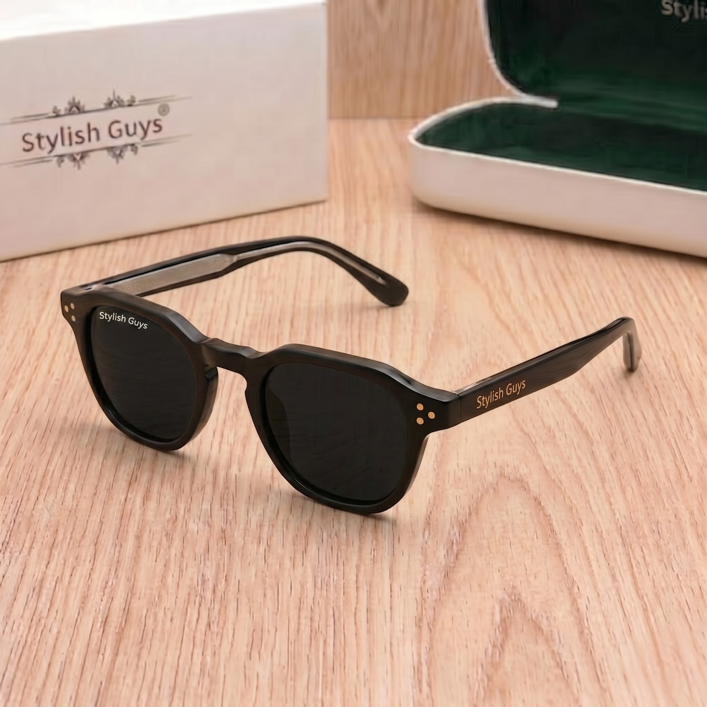 Sunglasses For Men With Black Glass & Black Frame 1045 Round Polarized Sunglass By Sunglasses Deal