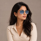 Sunglasses For Men With Blue Shade Glass & Golden Frame 1208 Square Sunglass By Sunglasses Deal
