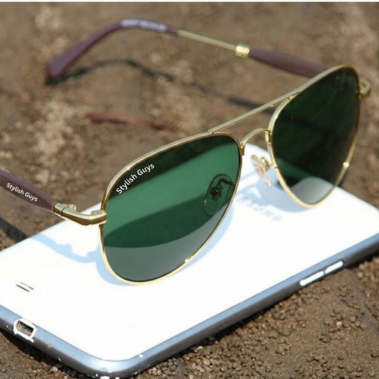 Sunglasses For Men With Green Glass & Golden Frame 3517 Aviator Oval Sunglass By Sunglasses Deal
