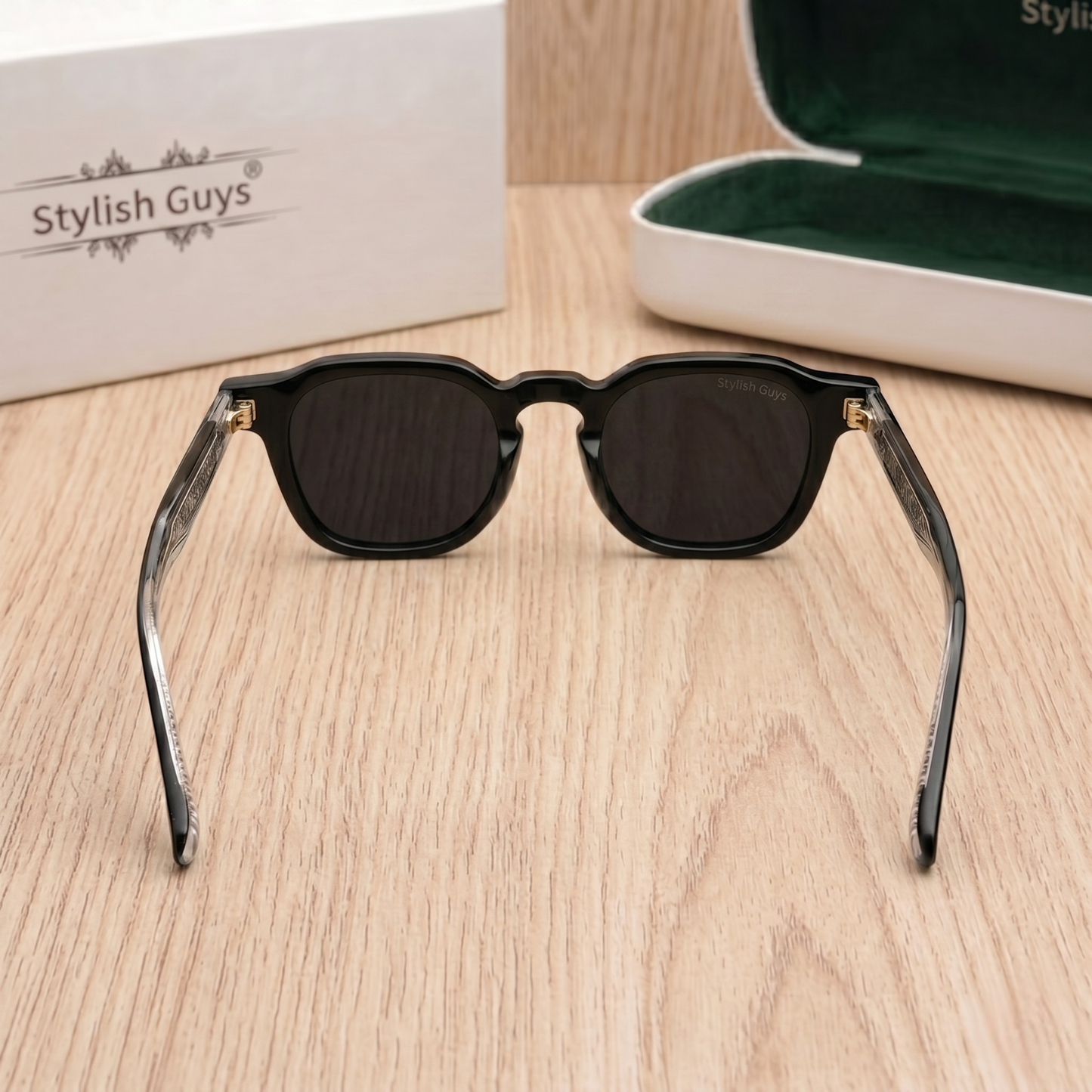 Sunglasses For Men With Black Glass & Black Frame 1045 Round Polarized Sunglass By Sunglasses Deal
