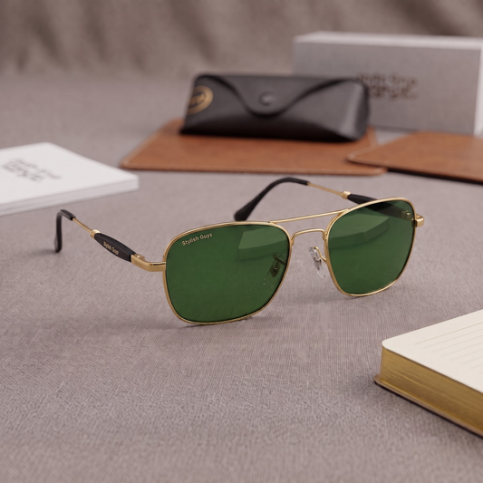 Sunglasses For Men With Green Glass & Golden Frame 1208 Square Sunglass By Sunglasses Deal
