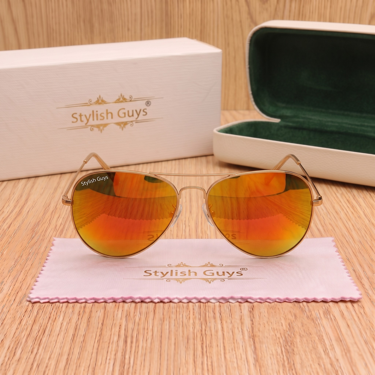 Sunglasses For Men With Orange Mercury Glass & Golden Frame 3026 Aviator Sunglass By Sunglasses Deal
