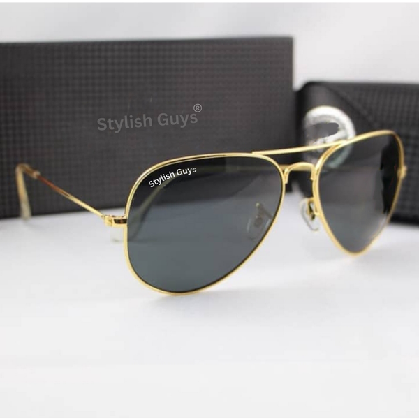 New Fancy Latest Flexible Nosed Trending Shaded B2 Black Mirror & Golden Frame Aviator With Metal Frame Hot Favourite Sunglass For Men, Women & Unisex. ( SG - 3026 )