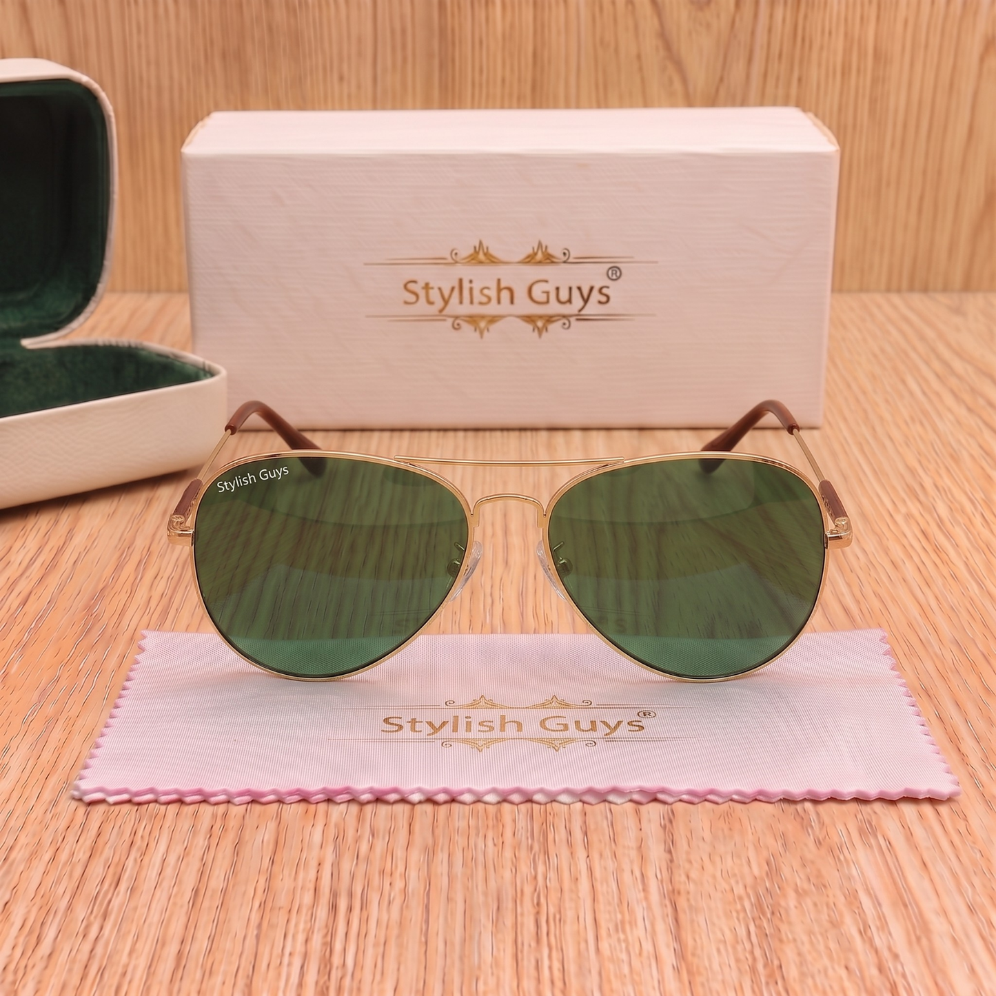 Sunglasses For Men With Green Glass & Golden Frame 3517 Aviator Oval Sunglass By Sunglasses Deal
