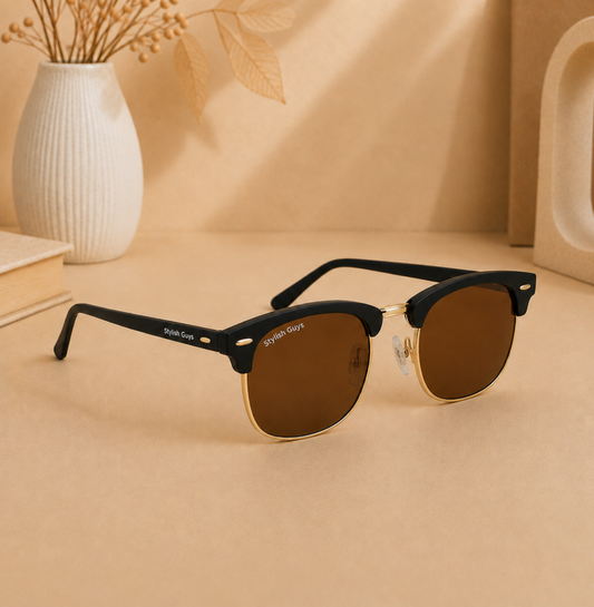 Sunglasses For Men With Brown Glass & Golden Frame 3016 Club Master Sunglass By Sunglasses Deal