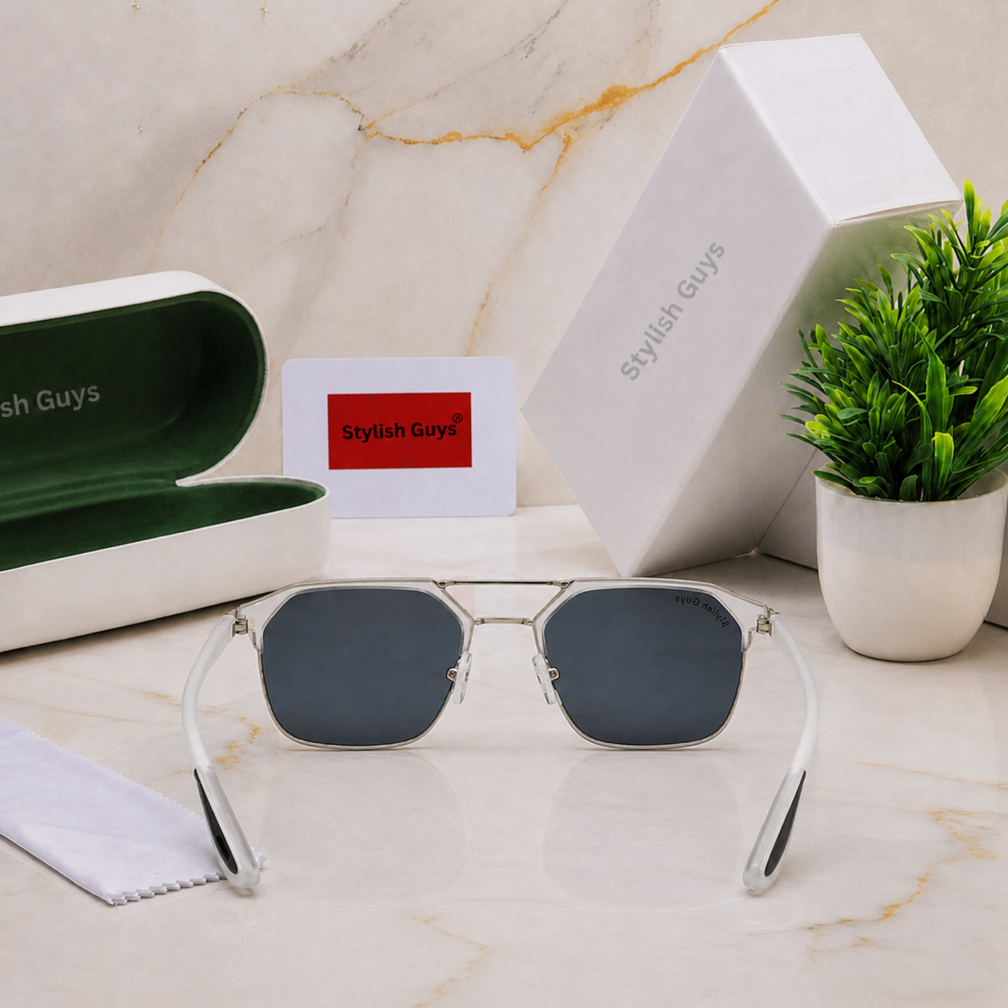 Sunglasses For Men With Black Glass & Transparent Frame 04 Square Polarized Sunglass By Sunglasses Deal