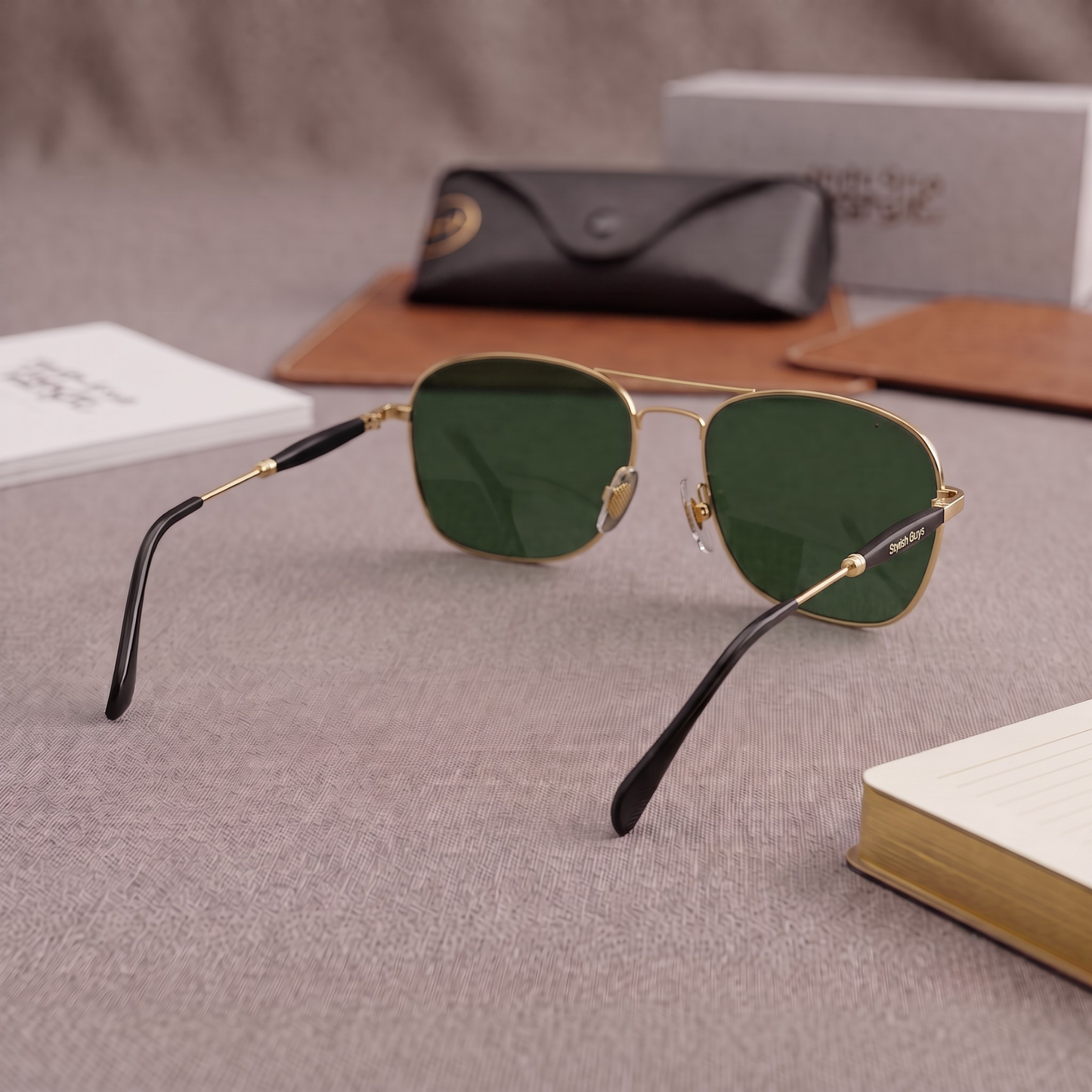 Sunglasses For Men With Green Glass & Golden Frame 1208 Square Sunglass By Sunglasses Deal