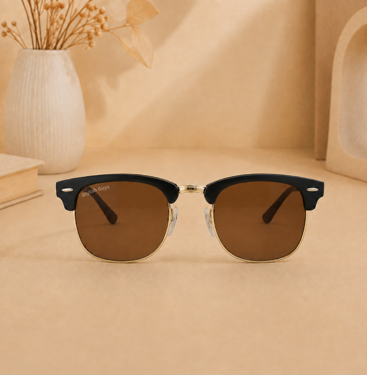 Sunglasses For Men With Brown Glass & Golden Frame 3016 Club Master Sunglass By Sunglasses Deal
