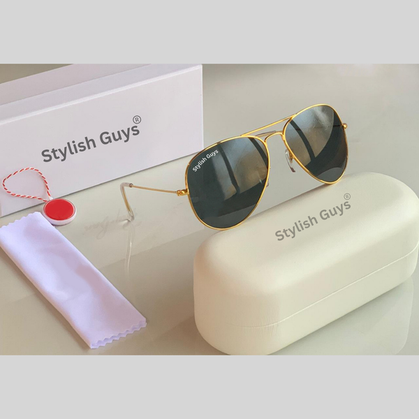 New Fancy Latest Flexible Nosed Trending Shaded B2 Black Mirror & Golden Frame Aviator With Metal Frame Hot Favourite Sunglass For Men, Women & Unisex. ( SG - 3026 )