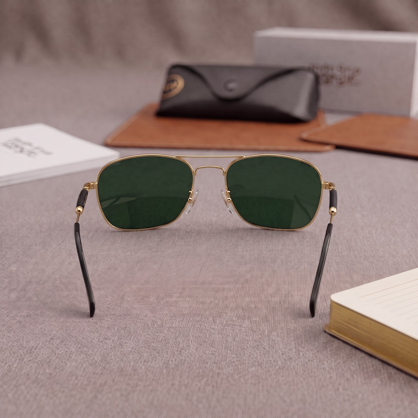 Sunglasses For Men With Green Glass & Golden Frame 1208 Square Sunglass By Sunglasses Deal