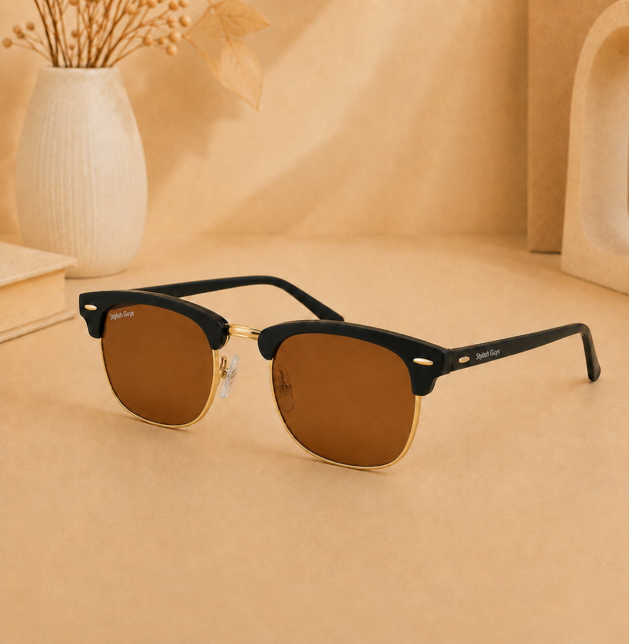 Sunglasses For Men With Brown Glass & Golden Frame 3016 Club Master Sunglass By Sunglasses Deal