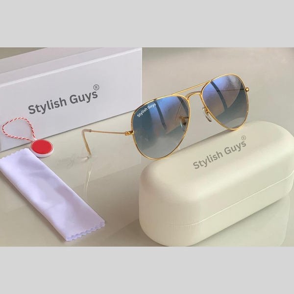 New Fancy Latest Flexible Nosed Trending Shaded Blue Shade Mirror & Gold Frame Aviator With Metal Frame Hot Favourite Sunglass For Men, Women & Unisex. ( SG - 3026 )