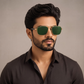 Sunglasses For Men With Green Glass & Golden Frame 1208 Square Sunglass By Sunglasses Deal
