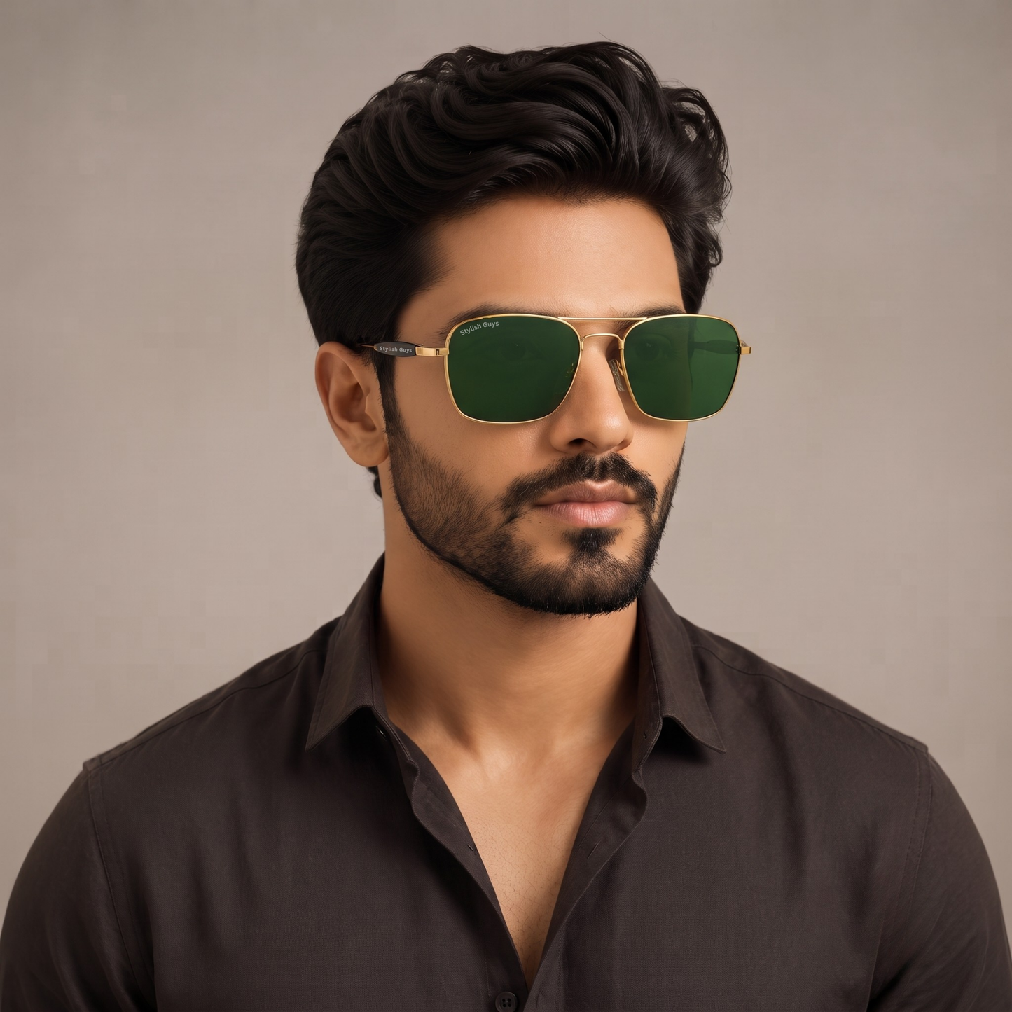 Sunglasses For Men With Green Glass & Golden Frame 1208 Square Sunglass By Sunglasses Deal