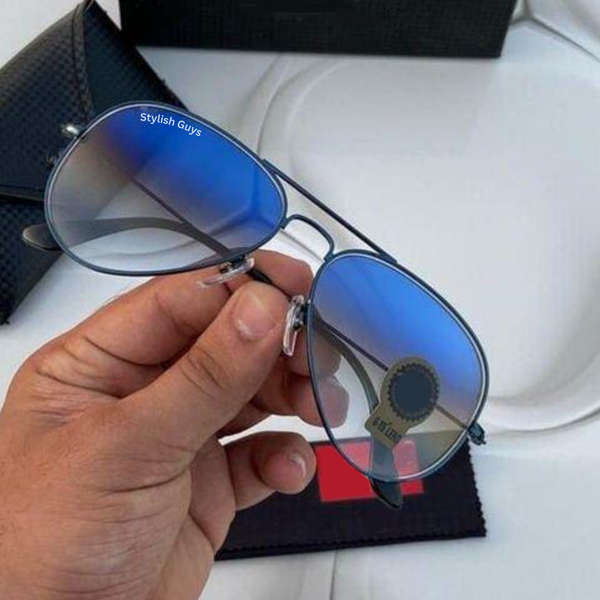New Fancy Latest Flexible Nosed Trending Shaded Blue Shade Mirror & Black Frame Aviator With Metal Frame Hot Favourite Sunglass For Men, Women & Unisex. ( SG - 3026 )