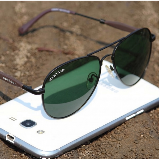 Sunglasses For Men With Green Glass & Black Frame 3517 Aviator Oval Sunglass By Sunglasses Deal