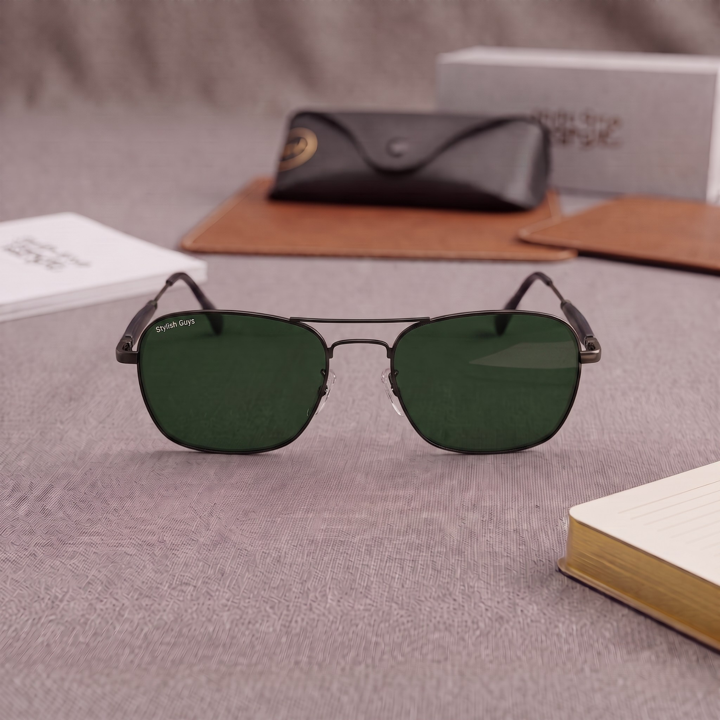 Sunglasses For Men With Green Glass & Black Frame 1208 Square Sunglass By Sunglasses Deal