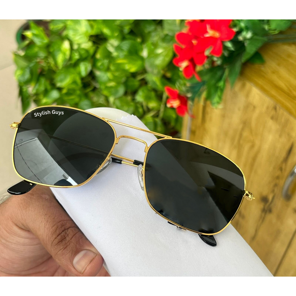 Top Trendy Hot New Stylish Attractive Square Black & Golden 3136 Evergreen UV Protected Sunglasses For King's Men & Women ( SG- 3136 )