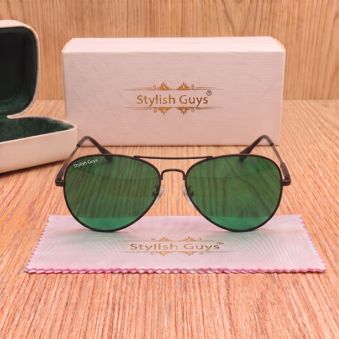 Sunglasses For Men With Green Glass & Black Frame 3517 Aviator Oval Sunglass By Sunglasses Deal
