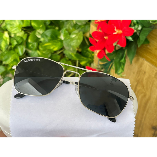 Top Trendy Hot New Stylish Attractive Square Black & Silver 3136 Evergreen UV Protected Sunglasses For King's Men & Women ( SG- 3136 )