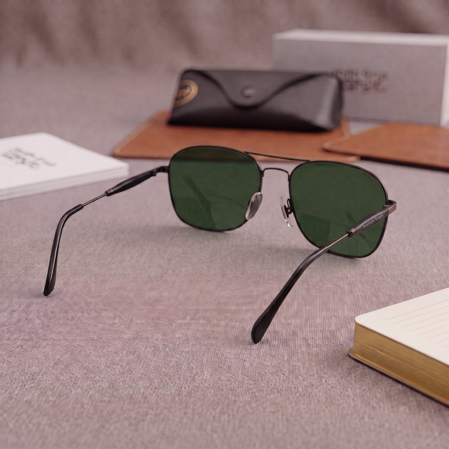 Sunglasses For Men With Green Glass & Black Frame 1208 Square Sunglass By Sunglasses Deal