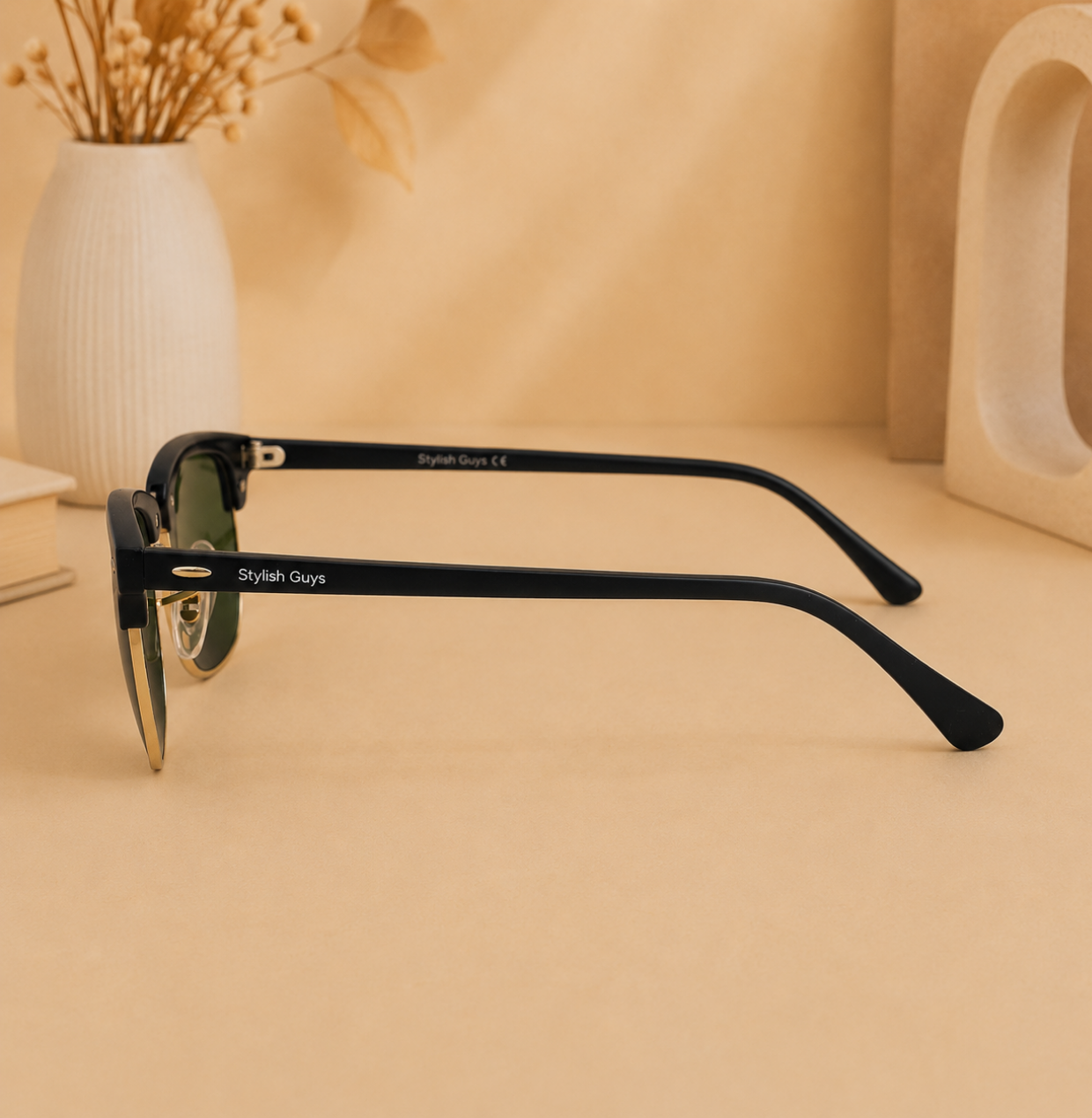 Sunglasses For Men With Green Glass & Golden Frame 3016 Club Master Sunglass By Sunglasses Deal