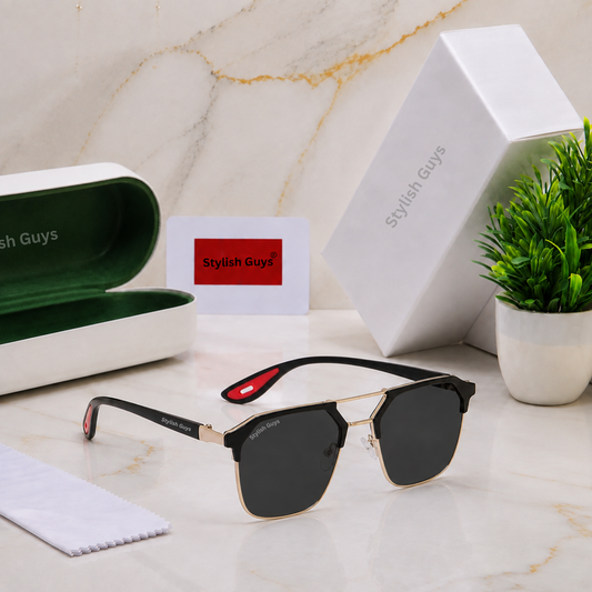 Sunglasses For Men With Black Glass & Golden Frame 04 Square Polarized Sunglass By Sunglasses Deal