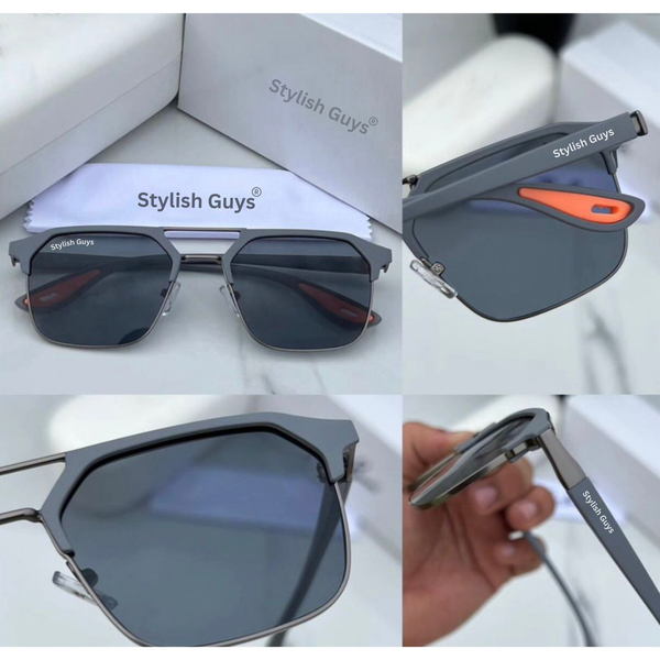 Top Trendy Hot New Stylish Attractive Square Black & Grey 04 Evergreen UV Protected Sunglasses For King's Men & Women ( SG-#04 )