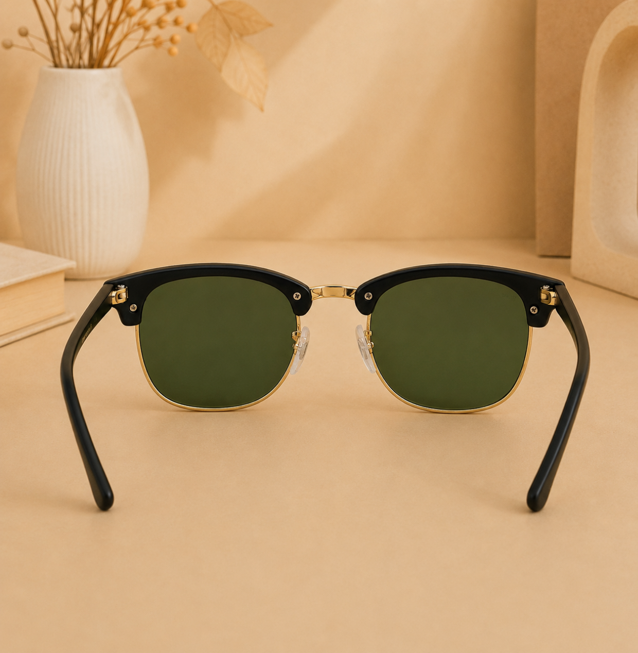 Sunglasses For Men With Green Glass & Golden Frame 3016 Club Master Sunglass By Sunglasses Deal