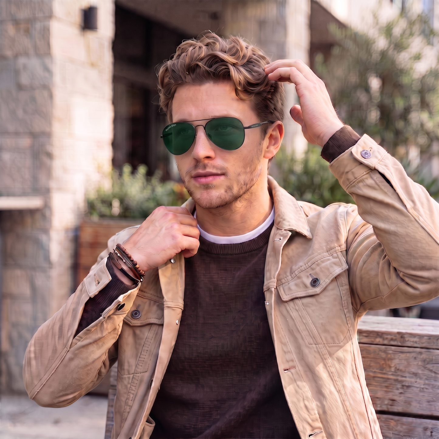 Sunglasses For Men With Green Glass & Black Frame 3517 Aviator Oval Sunglass By Sunglasses Deal