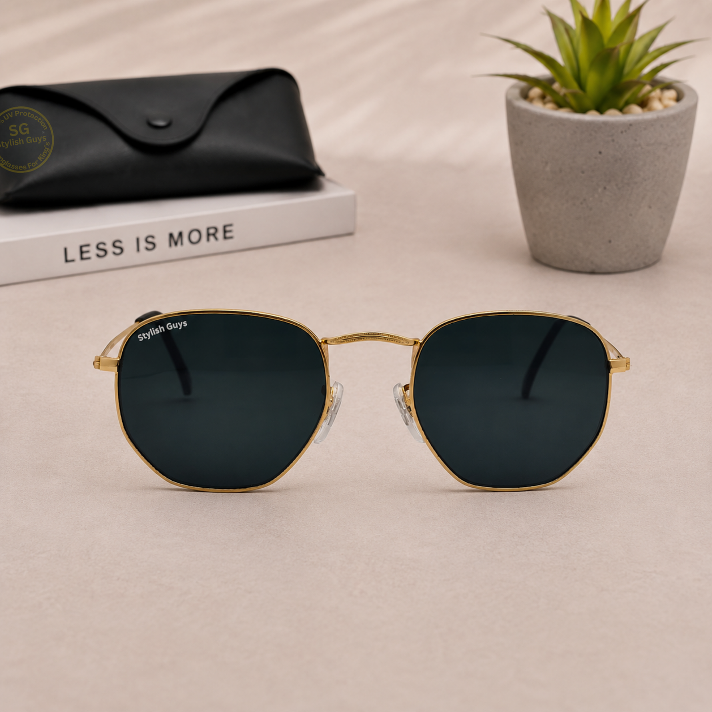 Sunglasses For Men With Black Glass & Golden Frame 3548 Hexagon Sunglass By Sunglasses Deal
