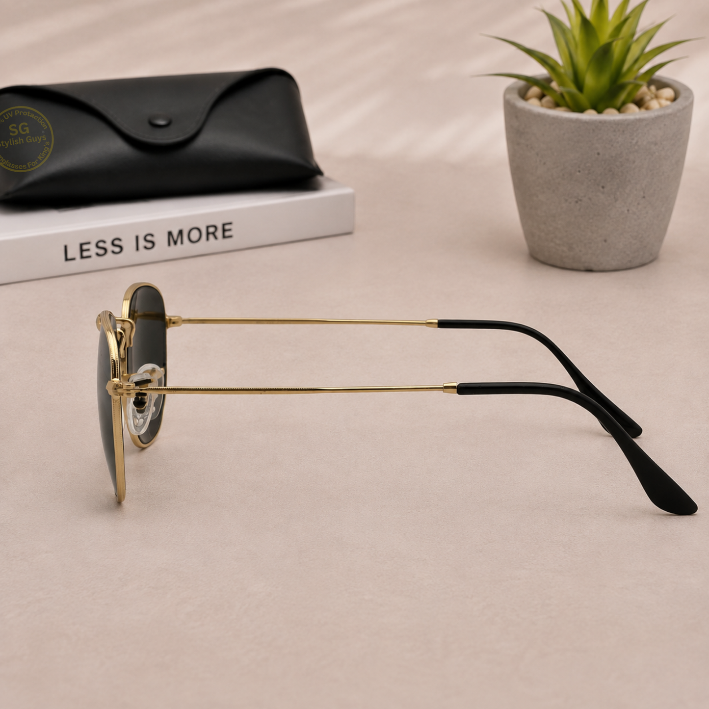 Sunglasses For Men With Black Glass & Golden Frame 3548 Hexagon Sunglass By Sunglasses Deal