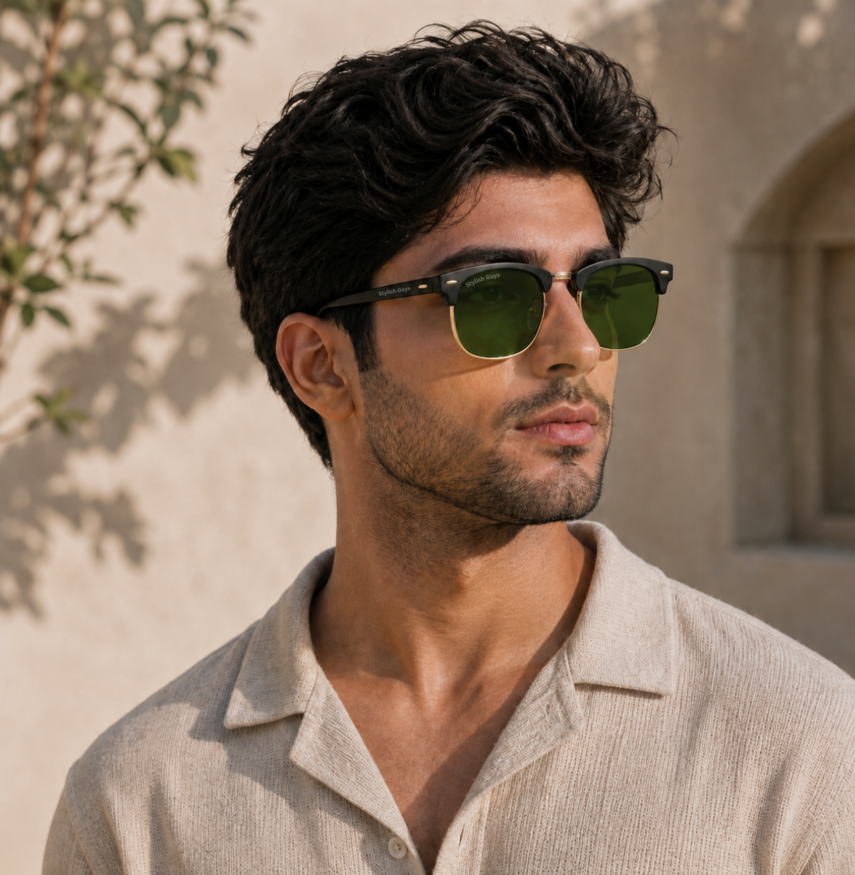 Sunglasses For Men With Green Glass & Golden Frame 3016 Club Master Sunglass By Sunglasses Deal