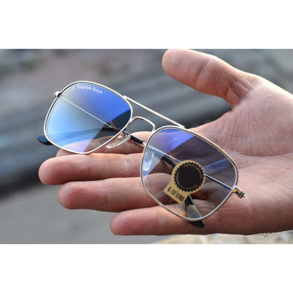 Top Trendy Hot New Stylish Attractive Square Blue Shade Mirror & Silver Frame 3136 Evergreen UV Protected Sunglasses For King's Men & Women ( SG- 3136 )