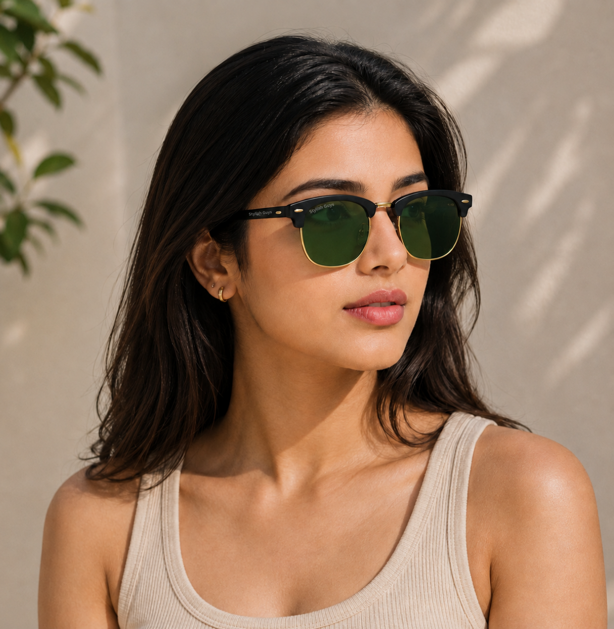 Sunglasses For Men With Green Glass & Golden Frame 3016 Club Master Sunglass By Sunglasses Deal