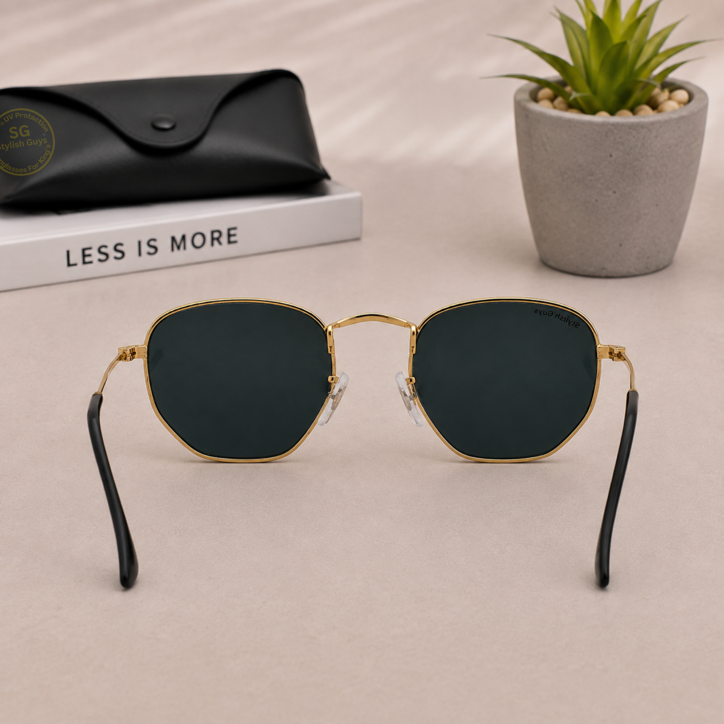 Sunglasses For Men With Black Glass & Golden Frame 3548 Hexagon Sunglass By Sunglasses Deal