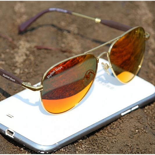 Sunglasses For Men With Orange Mercury Glass & Golden Frame 3517 Aviator Oval Sunglass By Sunglasses Deal