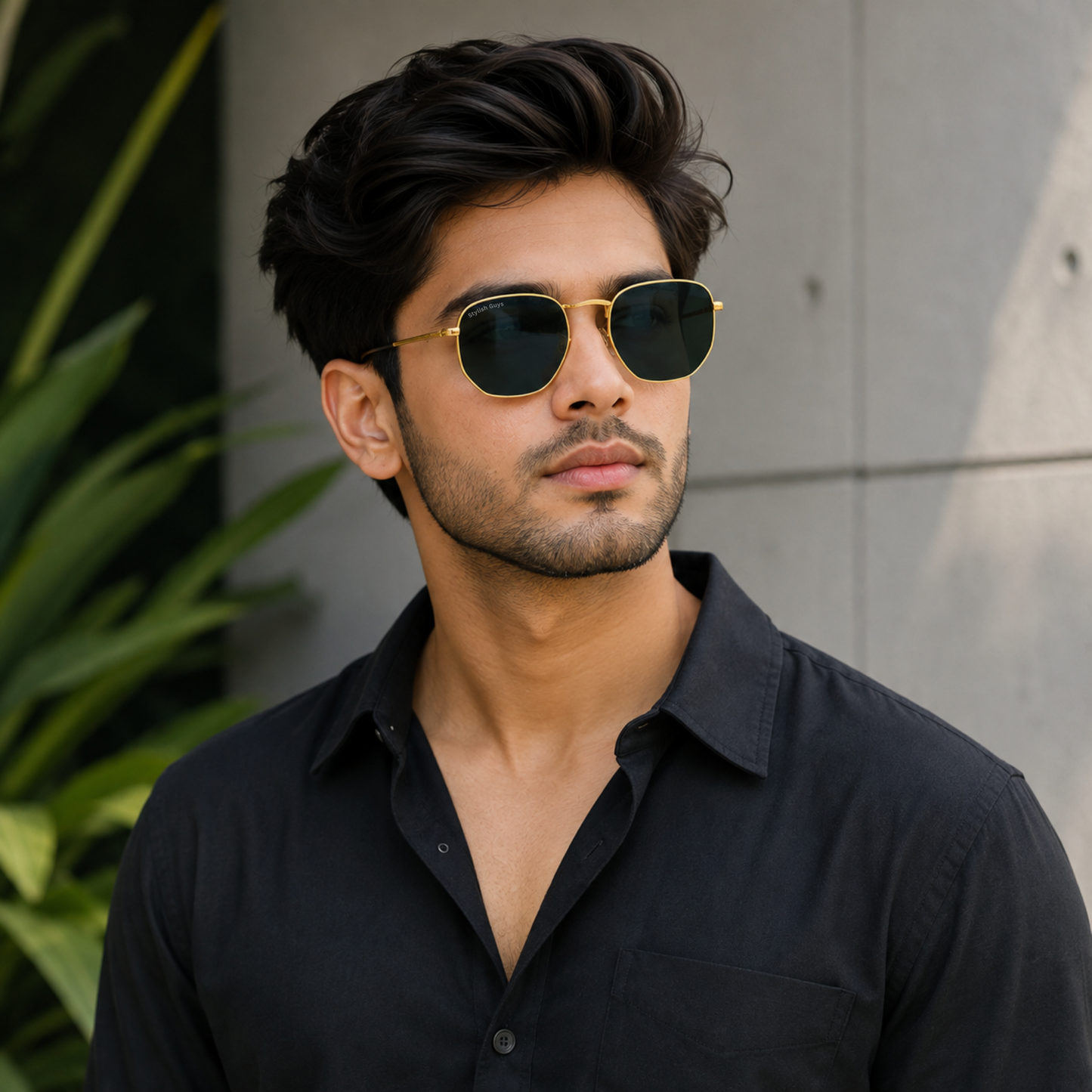 Sunglasses For Men With Black Glass & Golden Frame 3548 Hexagon Sunglass By Sunglasses Deal