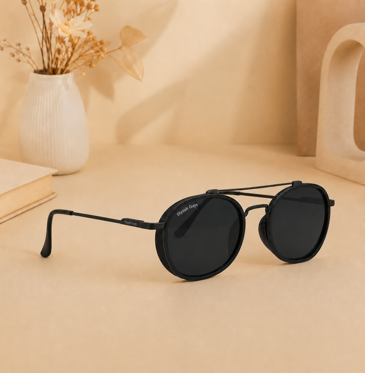Sunglasses For Men With Black Glass & Black Frame 4612 Panto Round Sunglass By Sunglasses Deal