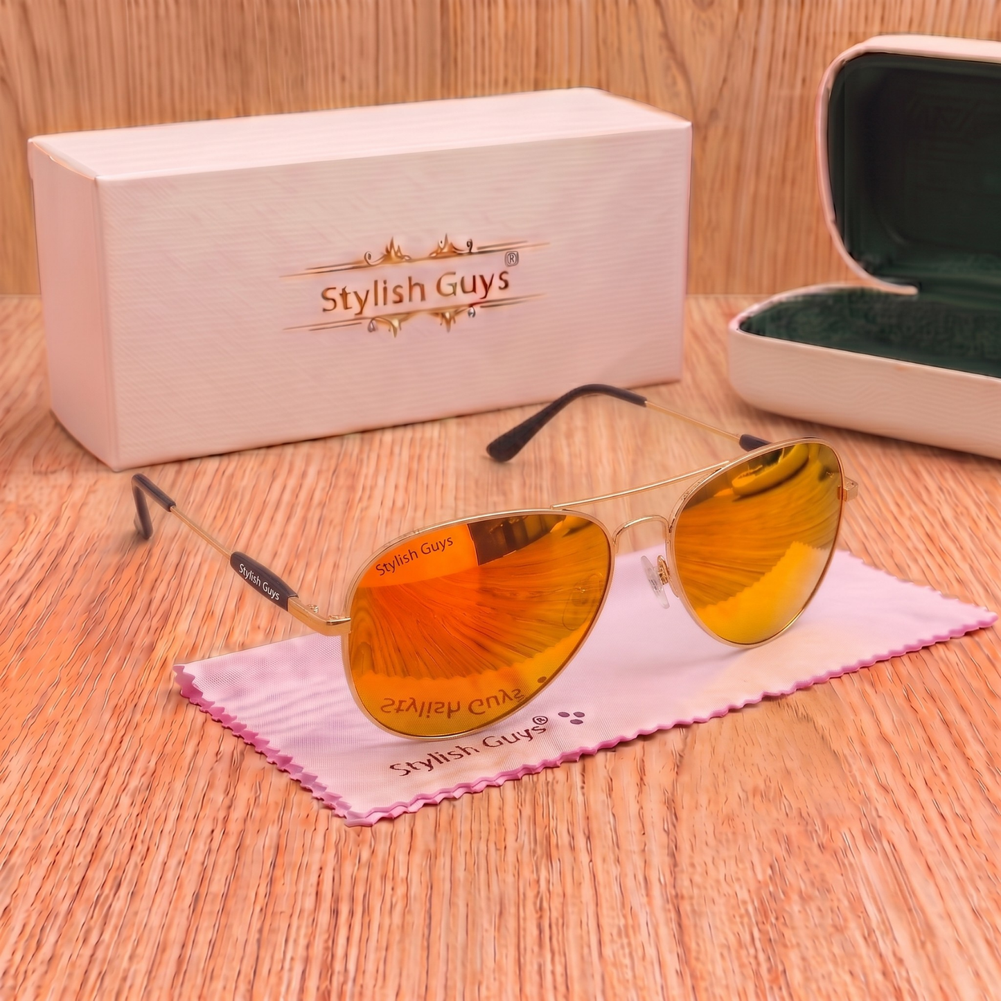 Sunglasses For Men With Orange Mercury Glass & Golden Frame 3517 Aviator Oval Sunglass By Sunglasses Deal