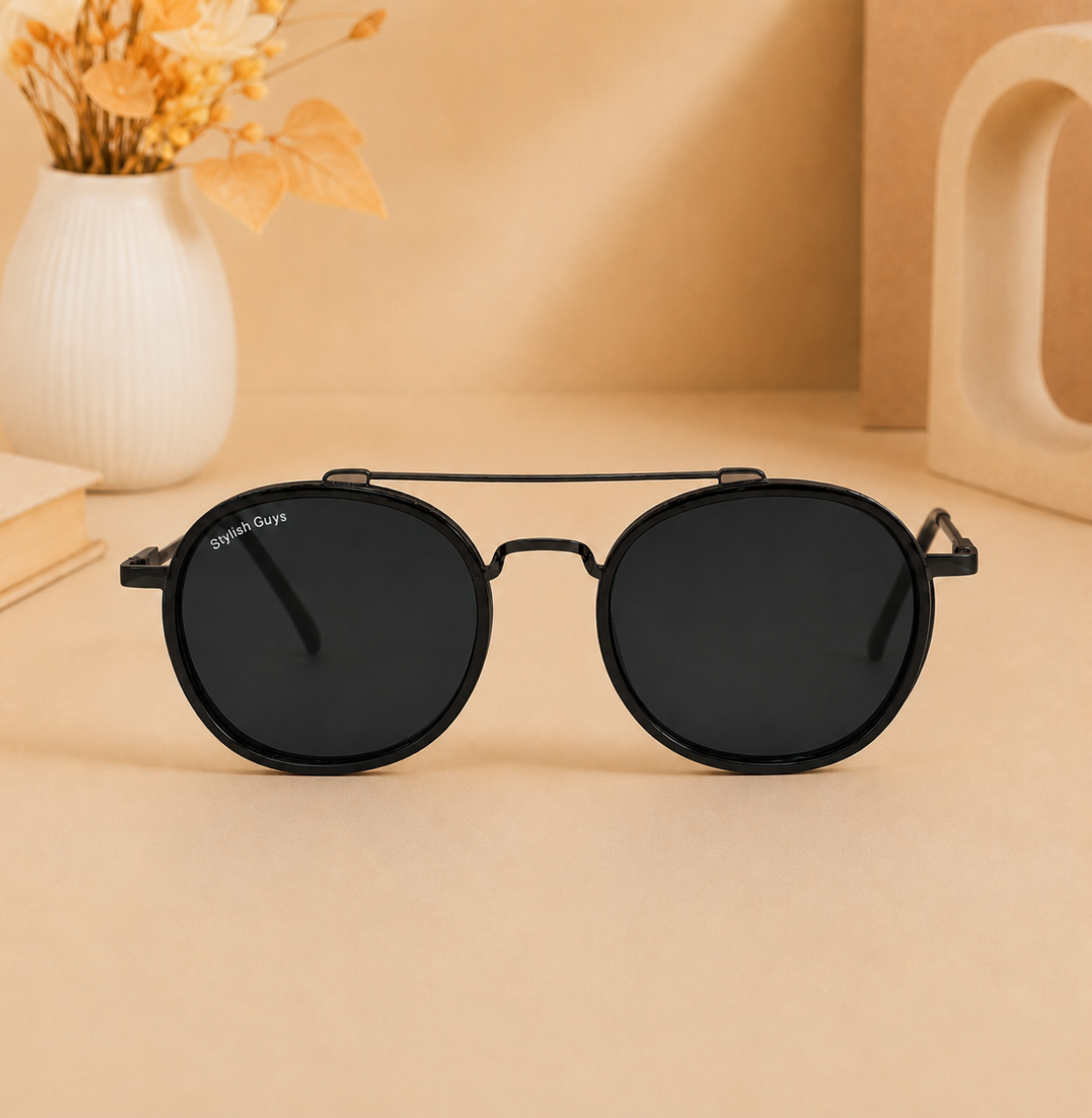 Sunglasses For Men With Black Glass & Black Frame 4612 Panto Round Sunglass By Sunglasses Deal
