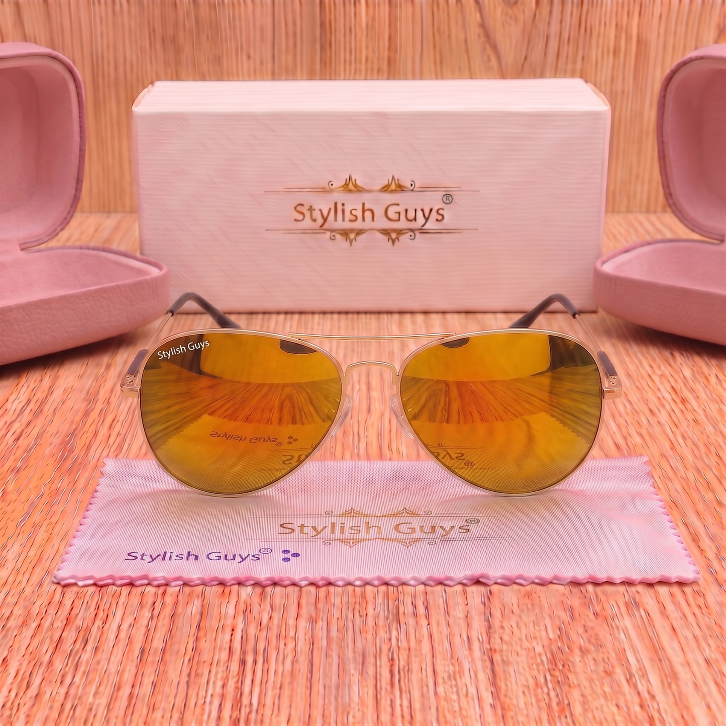 Sunglasses For Men With Orange Mercury Glass & Golden Frame 3517 Aviator Oval Sunglass By Sunglasses Deal