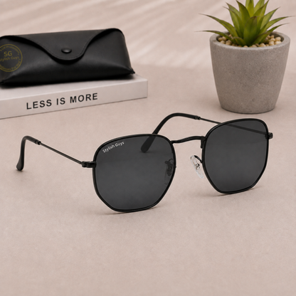 Sunglasses For Men With Black Glass & Black Frame 3548 Hexagon Sunglass By Sunglasses Deal